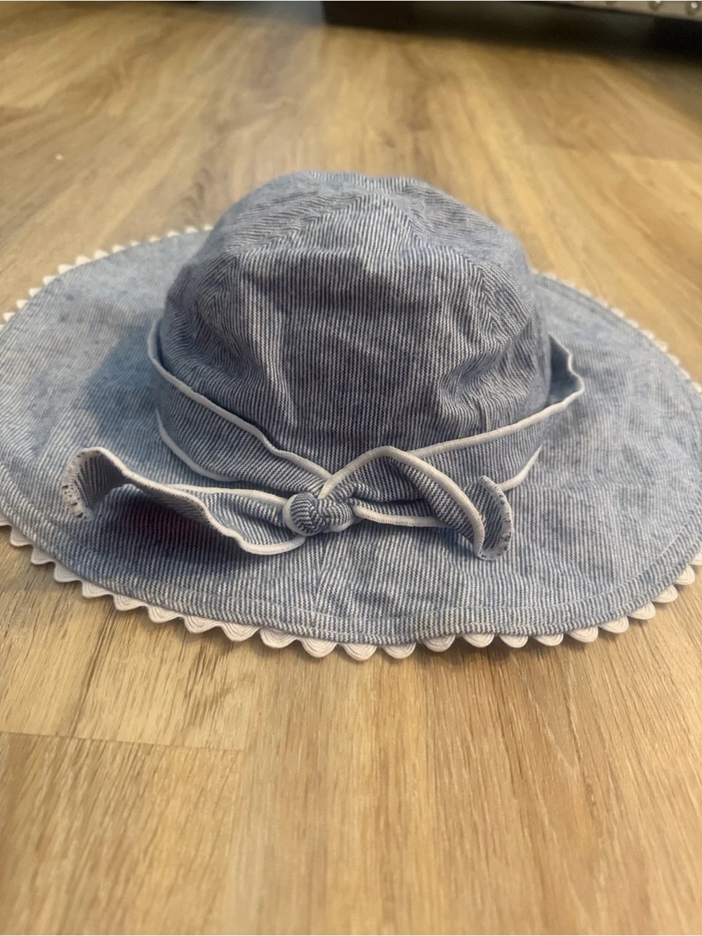 Hanna Andersson Light Blue Striped Kids Sun Hat with Bow Trim